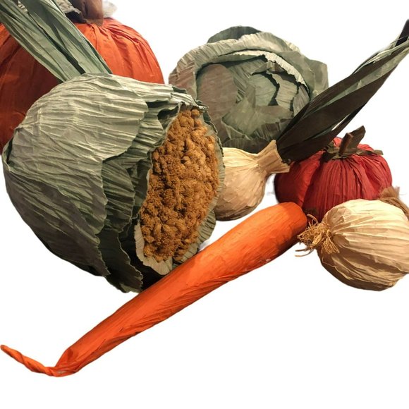 Paper Crafted Vegetables Garden Harvest Set of 8 Pumpkin Cabbage Tomatoe Carrot - Picture 2 of 8